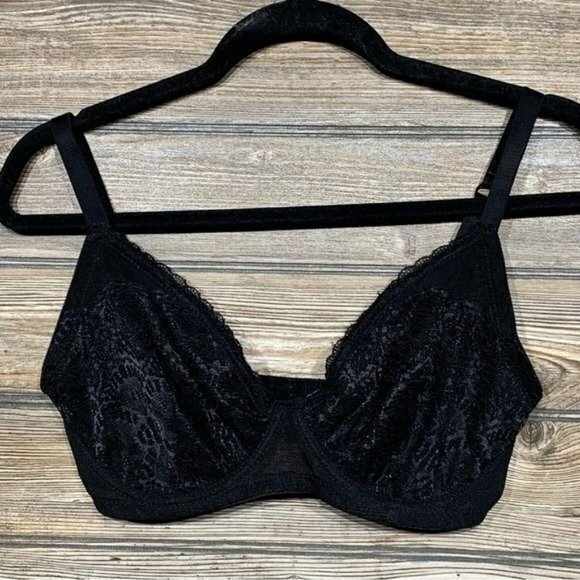 Rene Rofe Lace Unlined Plunge Underwire Bra B36206‎ Black - Size 36D - Picture 1 of 4